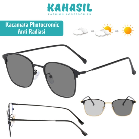 KAHASIL - Kacamata Hitam Photocromic Anti Radiasi Fashion Wanita Kotak PTC002